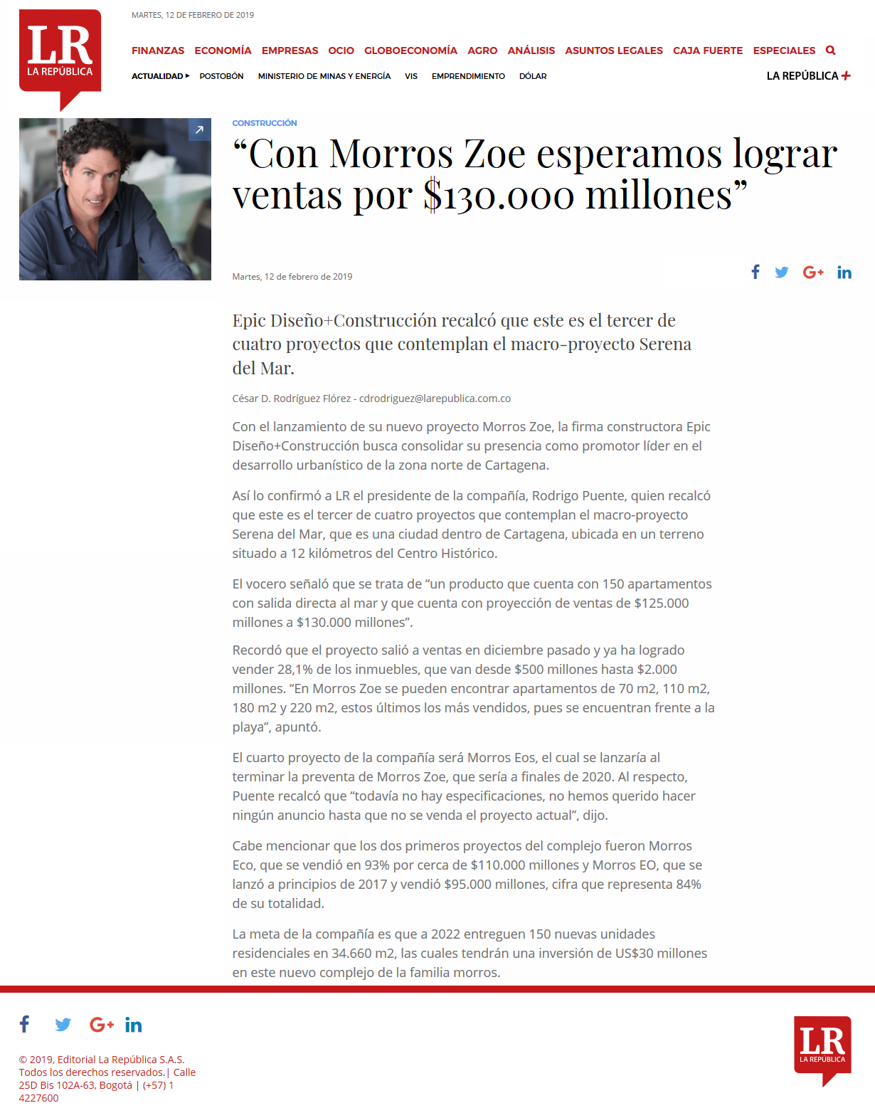 Con Morros Zoe esperamos lograr ventas por $130.000 millones